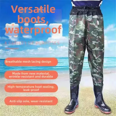 Thickened Waterproof Overall Rain Boots Mens Wading Suit Fishing Clothing Knee-Length Overalls Wear-Resistant Fishing Boots