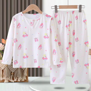 Spring Autumn Thin Long Sleeve Childrens Sleepwear Cartoon Girl Boy Baby Air Conditioner Suit Home Clothes Set Polyester Fiber