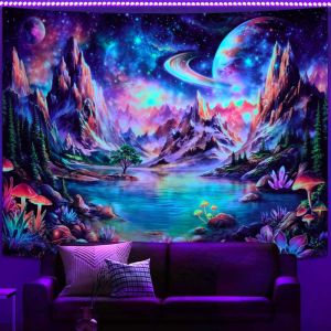 VIKAMA Violet Highlands Alien Lake Fungi UV Blacklight Tapestry Nghệ Thuật Treo Tường Ảo Giác Cho Phòng Ngủ Phòng Trò Chơi Trang Trí Phòng Khách Mềm Mại Bền Bỉ Ấm Cúng Polyester