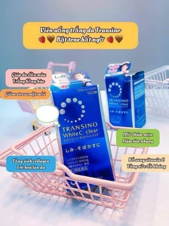 VIÊN UỐNG TRANSINO WHITE C CLEAR 120 VIÊN-DƯỠNG TRẮNG DA ,MỜ THÂM NÁM ...