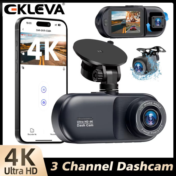 Ekleva 4K Camera hành trình xe hơi 3 Kênh phía trước phía sau Và Bên ...
