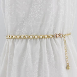 Legaxi Ngọc Trai Dây Kim Loại Mạ Vàng Thắt Lưng Ngọc Trai Nịt Móc Xích Chuỗi Hạt Đeo Eo Body Đầm Váy