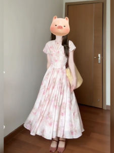 Xzy Plus Size Ladies French Style Gentle V-neck Floral Dress Womens Summer Fancy Elegant Long Dress