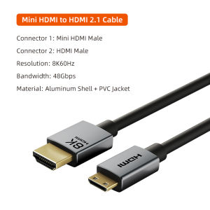 Cabletimes | CABLETIME HD 8K 60Hz High-Speed Mini HD 2.1 Cable Mini HDMI to HDMI Cable 48Gbps HDMI 2.1 Cord for HDTV Tablet Camera