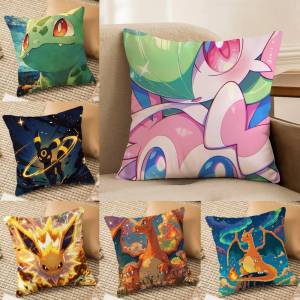 Bandai | Pokemon Starter Collection Anime Plush Pillow Cover Soft Short Plush Cushion Cover For Sofa Bedroom Home Decor Gift