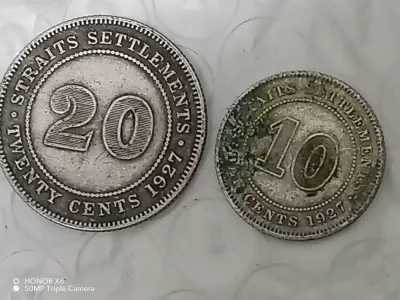 1927 10c & 20c Straits Settlement KGV old silver coin