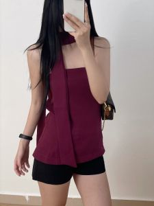 VKSOD | ชุดสองชิ้นสีม่วงบลูบลูเรซ ชุดกระโปรงสั้นเอวสูง ชุดเสื้อกั๊กแขนกุด ชุดทำงานสไตล์ฝรั่งเศส ชุดทำงานฤดูร้อน 2025