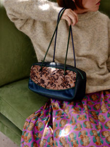 Retro Chinese Style Baguette Shoulder Bag Womens Soft Synthetic Leather Color Woven Floral Underarm Single Strap Handbag