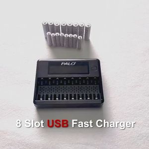 PALO 8 Slots Smart Fast Battery Charger LCD Display With USB Cable For 1.2V AA AAA NI-MH Rechargerable Battery Fast Charging