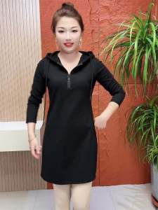 Fashionable Long Sleeve Hooded Midi Dress Slimming Solid Color Versatile Autumn Winter New Arrival Womens Premium Quality Dress