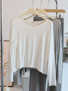 Áo Thun Modal Chống Nắng Tay Dài Cổ Tròn Ngắn Thoải Mái Cho Nữ Mùa Xuân 2023 Phong Cách Hàn Quốc Màu Trơn