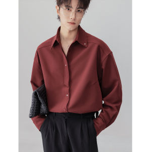 Casual Loose Long Sleeve Mens Shirt Tie-On Pure Color Spring Fashion Korean Style Versatile Comfortable Premium Feeling