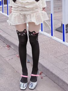 Y2K Sweet Anime Cat Girl Fake High Top Stockings Tights Pattern Splicing Slimming Pantyhose Knee High Socks Underwear Women