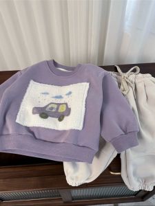 Fleece Lined Long Sleeve Sweatshirt for Boys And Girls Cartoon Patchwork Casual Autumn Winter Childrens Clothing Polyester Fiber