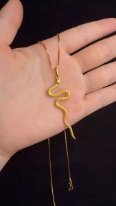 Hikaw 18k Saudi gold original pawnable Desert Spirit Snake Totem Zodiac Snake Ring Earrings Necklace Womens Jewelry Set New Years Gift for Girlfriend hypoallergenic