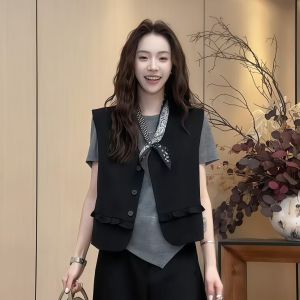 XUECAIQI | Korean Commuter Style T-shirt Vest Wide Leg Pants Three-piece Set