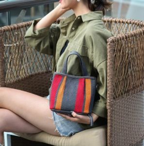 Bobo New Arrival K-style Canvas Bag Womens Small Bag Stripes Mini Bucket Bag Ins Messenger Bag Versatile Handbag