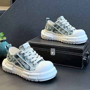 Mens Canvas Shoes Summer Breathable Sports Casual Derby Thick Bottom Heightening Large Head Rubber Outsole round Toe