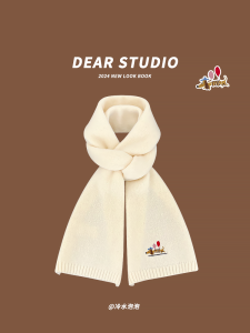 Japanese Cute Puppy Embroider Cashmere Knitting Scarf Female Autumn and Winter Student Couple Warm All-Matching Woolen Scarf