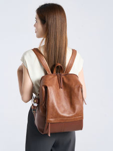 Fashionable Soft Leather Double Shoulder Bag for Women Large Capacity Commuter Backpack Stylish Versatile Work Commute Bag