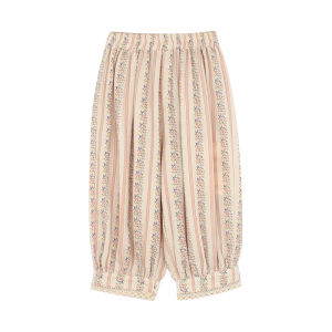 Girls Casual Pants Floral Lace Pure Color Summer New Style Children Long Pants Cotton Blend Fabric Elastic Waist Casual Trousers