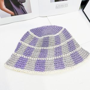 Plaid Handmade Knitted Bucket Hat