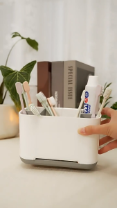 1 PC Bathroom Countertop Storage Organizer Box Adjustable Removable Dividers Detachable Drainage Base Tray