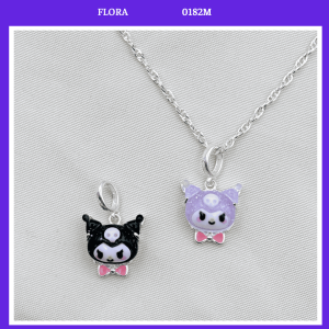 FLORA 0182M - [Có bán lẻ] Dây chuyền bạc ta hình Kuromi màu tím đen đeo nơ dành cho bé gái