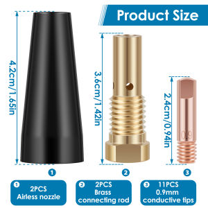 15pcs MIG Welding Kit 0.8/0.9mm Brass Welding Tips Heat Resistant Gasless Nozzle Compatible with Century FC90|80GL Repair Tool
