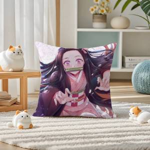 Bandai | Demon Slayer Uzui Tengen Anime Plush Pillow Cover Soft Short Plush Cushion Cover For Sofa Bedroom Home Decor Gift Decoration