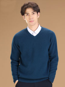 Vomen Vomen Cashmere Sweater Mens V-neck Thickened Winter Knitted Pure Color Chicken Heart Neck Business Casual Long Sleeve