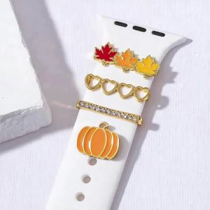 Dây Đeo Đồng Hồ Hình Lá Bí Ngô Hoạt Hình Halloween Phụ Kiện Trang Trí Bằng Thép Không Gỉ Tương Thích Với Đồng Hồ Apple Dây Đeo 21mm