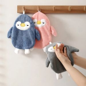 Cartoon Cute Penguin Hanging Towel Hand Absorbent Towel Soft Coral Velvet Cleaning Cloth Kitchen Microfiber Fast Dry Cleaning Rag