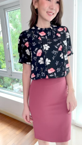 Narinari เสื้อทำงานคอจีบแต่งเกล็ดหน้า MT0404 Ruff Collar Balloon Sleeve Blouse