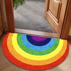 VIKAMA Rainbow Nửa Vòng Tròn Thảm Cửa Giảm Tiếng Ồn Có Thể Giặt Bằng Máy Trong Nhà Ngoài Trời Thảm Phòng Ngủ Thảm Đầu Giường Trang Trí Nhà