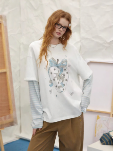 Unifree | Long Sleeve T-Shirt with Illusion Layer and Striped Rhinestone Detail