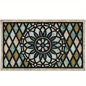 VIKAMA Green Leaf Design Bathroom Mats Non-Slip Quick Drying Absorbent Machine Washable Kitchen and Bathroom Decoration