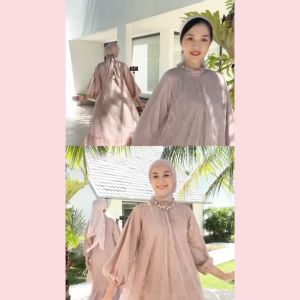 HijabChic Syahira Mocca Dress - Dress Brukat Tulle Elegan Best Seller