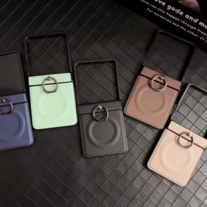 360 Rotating Magnetic Ring Holder Phone Case For Samsung Z Flip 7 6 5 4 3 Flip6 Flip5 Flip4 Flip3 5G PU Leather Back Cover