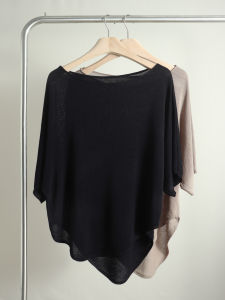 V.C.I | Black Linen Asymmetrical One-Shoulder Batwing T-shirt