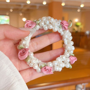 Korean High Elasticity Beaded Hair Ties Sweet Design White Enhancing Versatile Fresh 2025 Girls Fashion Hair Bands
