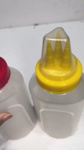 Botol saus 3 lubang dengan tutup / botol mayones / botol roti jala roti bakar / botol saos serbaguna