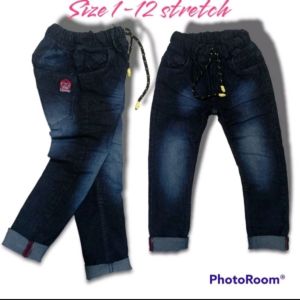 Celana Panjang Jeans Anak Laki-laki Cowok 3-13 Th Stretch Melar Spray Hitam Putih Ringkel Polos