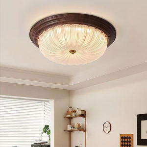 Walnut Color Ceiling Light Etched Glass Lampshade French Retro Art Vintage Ceiling Light For Dining Room Bedroom Bedside Kitchen Stu [5 Year Warranty]