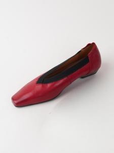 Spring 2025 Soft Cowhide Flat Low Heel Single Shoes Womens Color Block Square Head Ballet Flats Fashionable Slip-On Shoes
