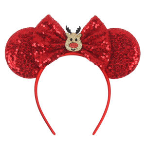 Christmas Disney Mickey Mouse Headbands Sequin Ear Headband Sequin Snowflake Bow for Adults Women Party Hairbands Girls Kids Gif