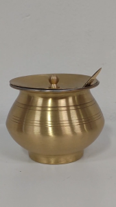 Traditional Brass Ghee Pot with Aluminium-Coated Interior Lid & Spoon | Ghee Storage Container | Kitchen Serveware (1 Set | Size - 3*3.5 Inches)