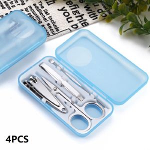 Metal Nail Clipper Set 4-piece Blue Mini Storage Box Nail Clipper Trim Set Scissors Ear Digger Spoon Nail Care Multi functional
