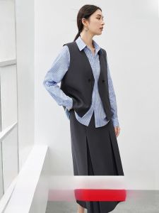 Elegant Two-Button Vest Elastic Waist Mini Skirt Casual Set Womens New Style 2025 Autumn Complete Matching Polyester Fiber V-Neck Button Style