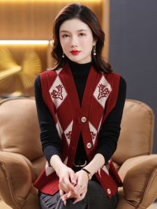 Cashmere Dệt Kim Mỏng Dành Cho Nữ  Áo Hai Dây Mùa Xuân Mùa Thu Thời Trang Thêu Phong Cách Mẹ Áo Len Mùa Đông Ấm Áp Nút Lên Thoải Mái Áo Khoác Cardigan